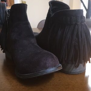 Black suede fringe booties
